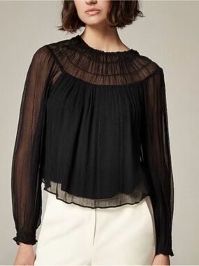 J. Crew Sheer Black Long-Sleeve Peasant Blouse
